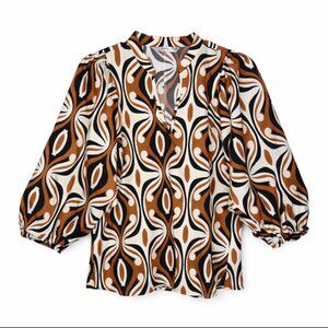 Summum Women’s Boho Abstract Tunic Blouse Brown Cream Black Cotton EU Designer M